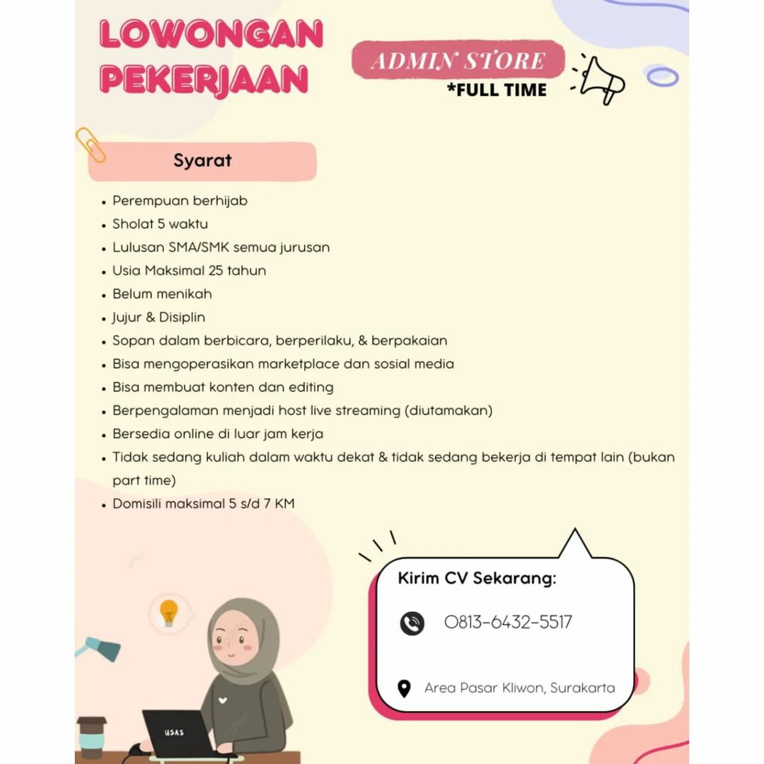 Lowongan Kerja Juni 2023 Admin Store Area Pasar Kliwon Solo - INFO ...