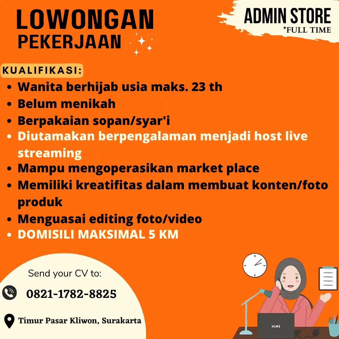 Lowongan Kerja Juni 2023 Admin Store Timur Pasar Kliwon Solo - INFO ...