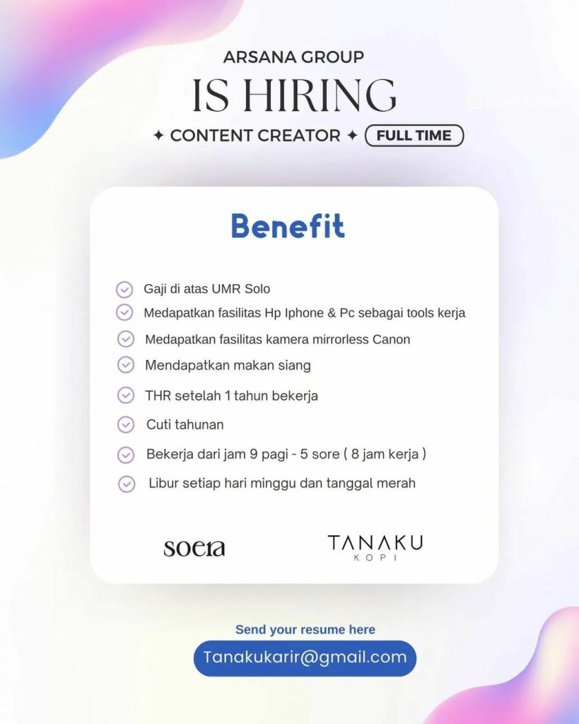 Lowongan Kerja Juni 2023 Content Creator Arsana Group di Solo - INFO ...