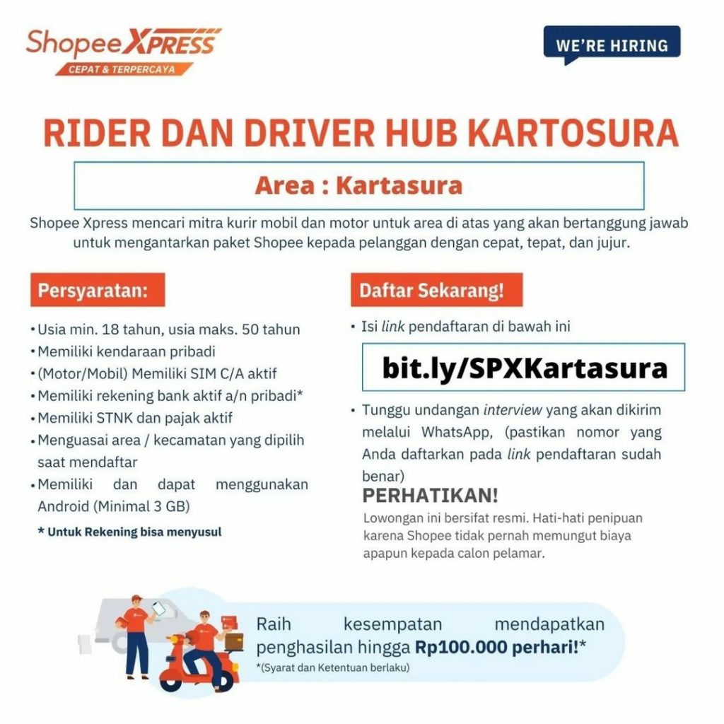 Lowongan Kerja Juni 2023 Driver Hub Shopee Xpress di Solo - INFO LOKER SOLO