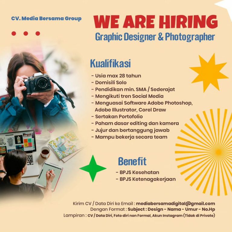 Lowongan Kerja Juni 2023 Photographer CV Media Bersama Group di Solo ...