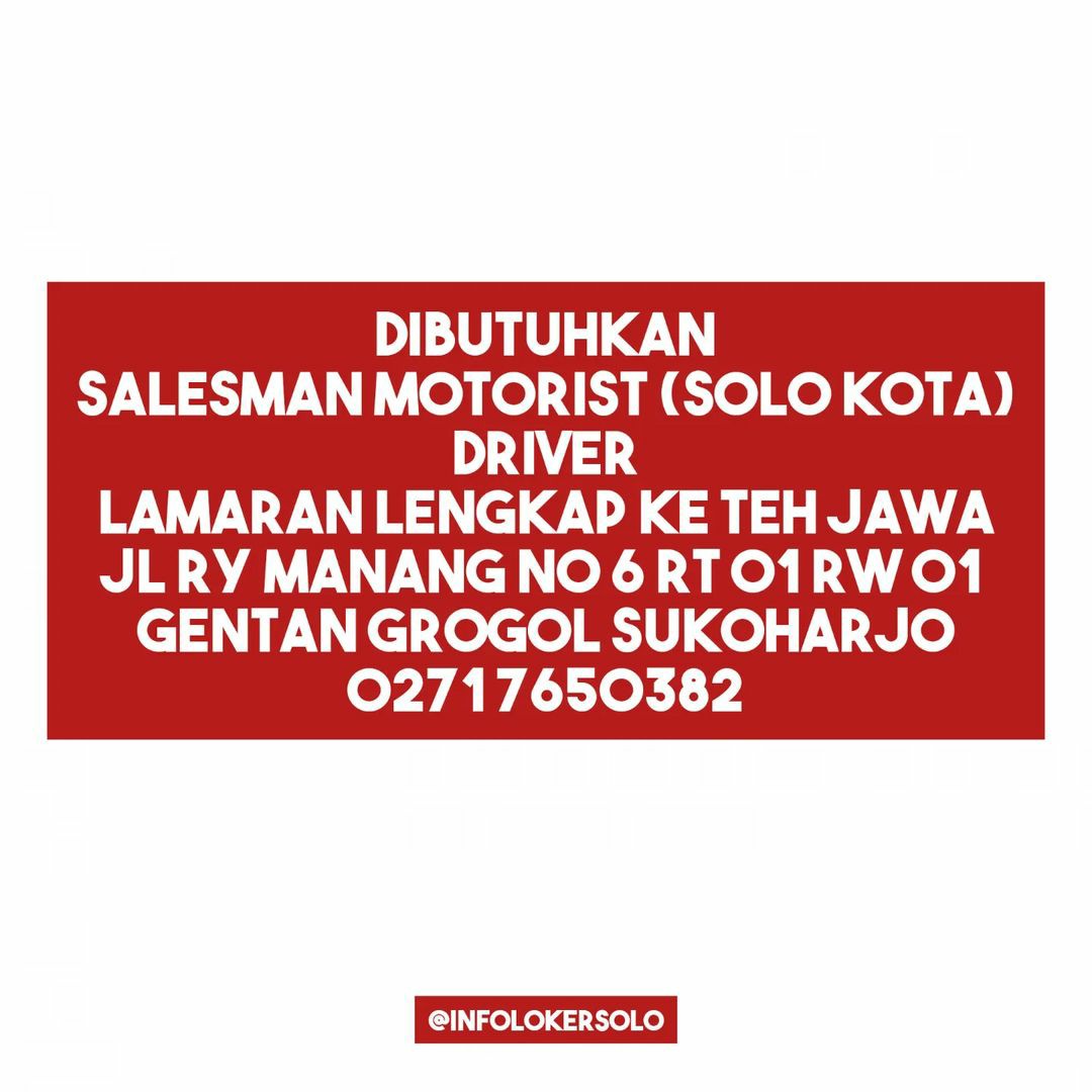Lowongan Kerja Juni 2023 Salesman Teh Jawa di Solo - INFO LOKER SOLO
