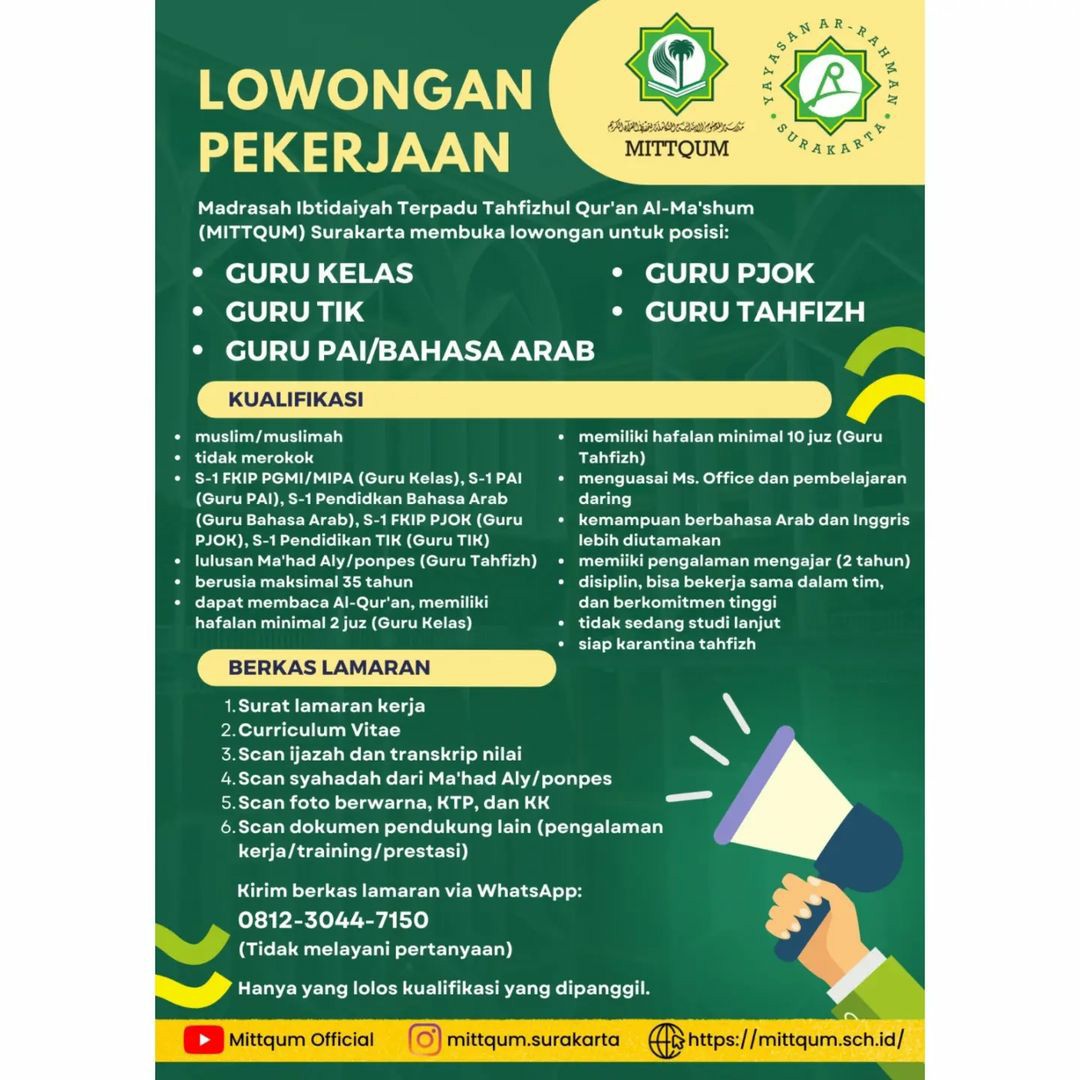 Lowongan Kerja Juni 2023 Staff Admin Mittqum Surakarta - INFO LOKER SOLO