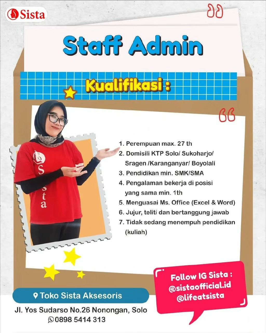 Lowongan Kerja Juni 2023 Staff Admin Sista Group di Solo - INFO LOKER SOLO
