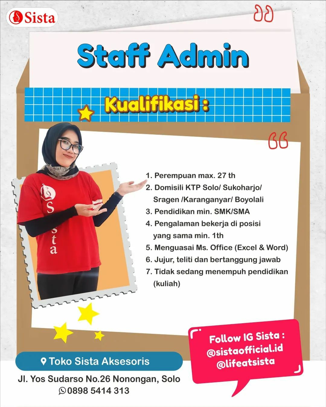 Lowongan Kerja Juni 2023 Staff Sista Group di Solo - INFO LOKER SOLO