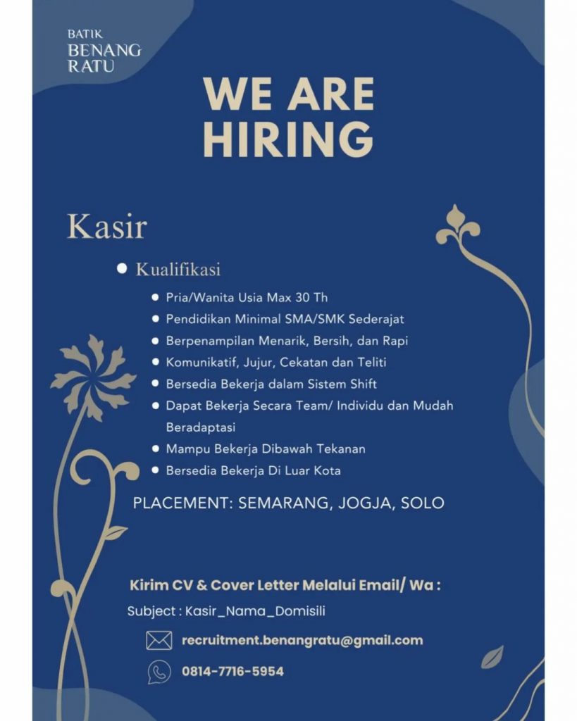 Lowongan Kerja Juni 2023 Team Batik Benang Ratu di Solo - INFO LOKER SOLO