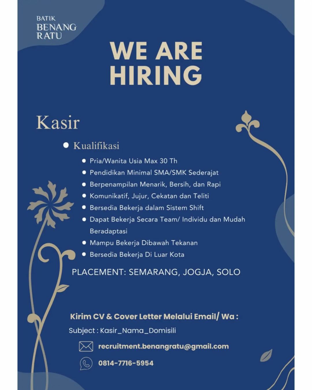 Lowongan Kerja Juni 2023 Team Batik Benang Ratu di Solo - INFO LOKER SOLO