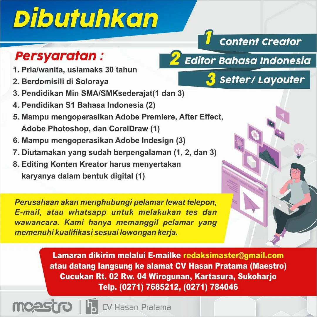 Lowongan Kerja Juni 2023 Team Penerbit CV Hasan Pratama di Solo - INFO ...