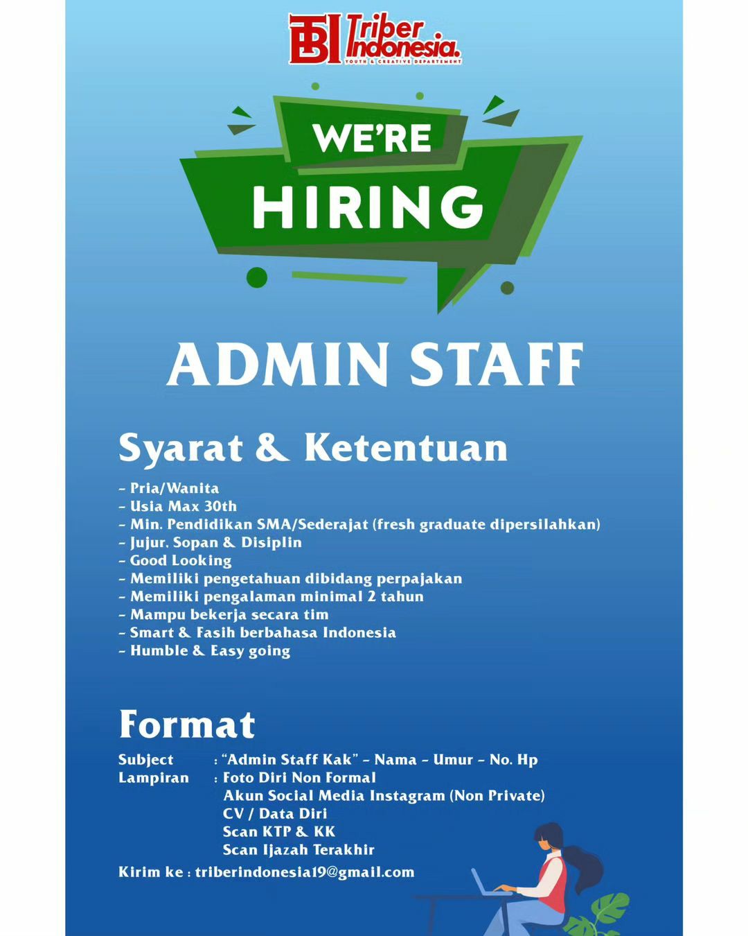 Lowongan Kerja Juli 2023 Admin Staff Triber Indonesia - INFO LOKER SOLO