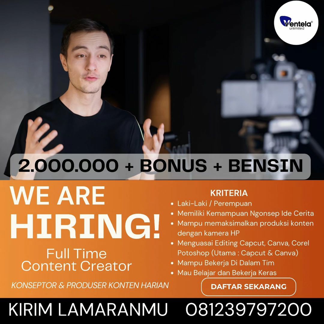Lowongan Kerja September 2023 Content Creator Ventela Unlimited di Solo ...