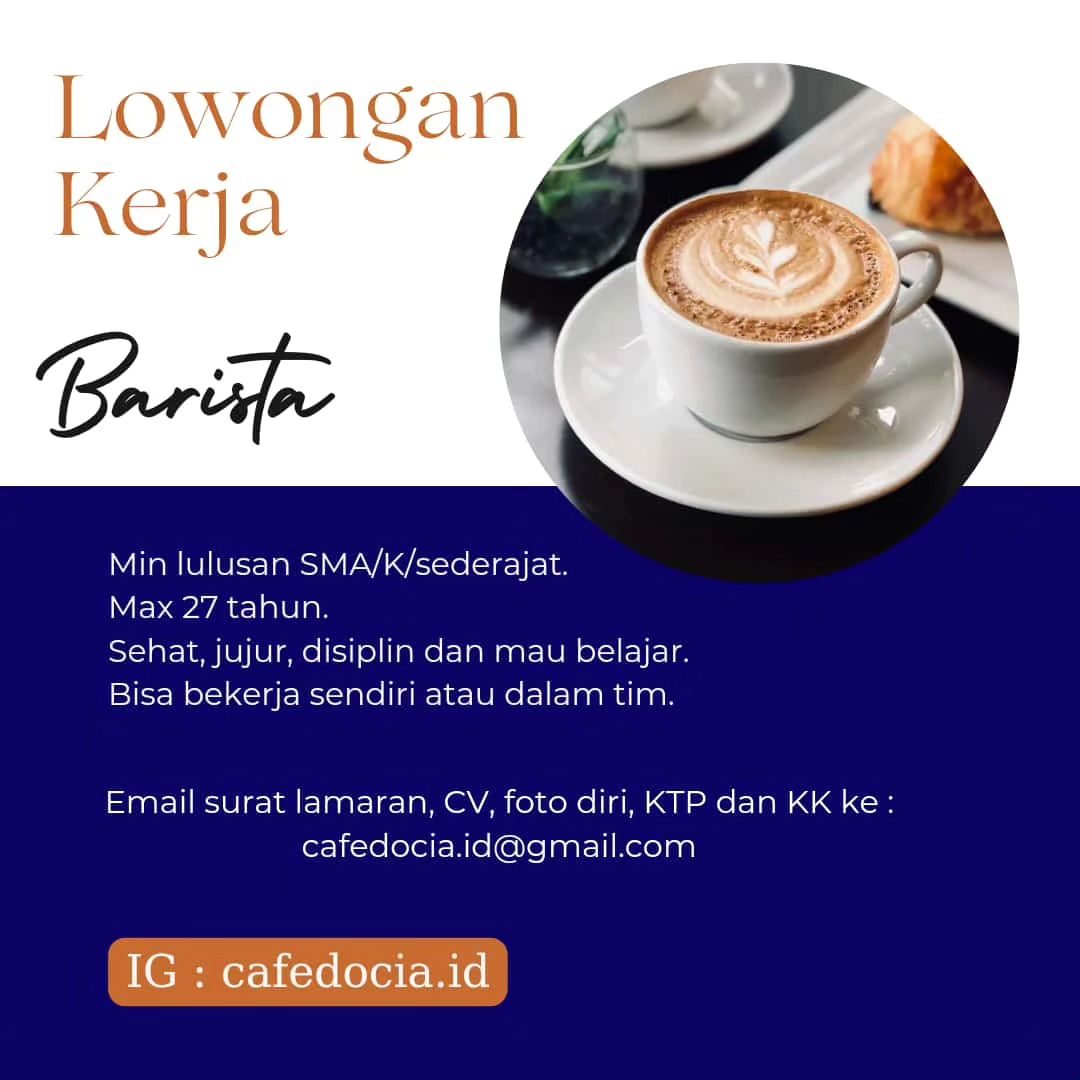 Lowongan Kerja Oktober 2023 Barista Cafedocia Coffee Eatery di Solo ...