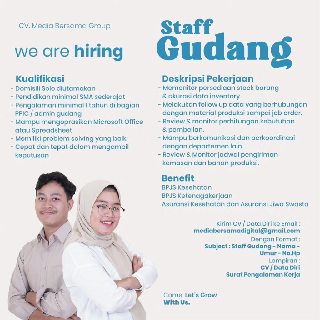 Lowongan Kerja Oktober 2023 Staff Gudang CV Media Bersama Digital di ...