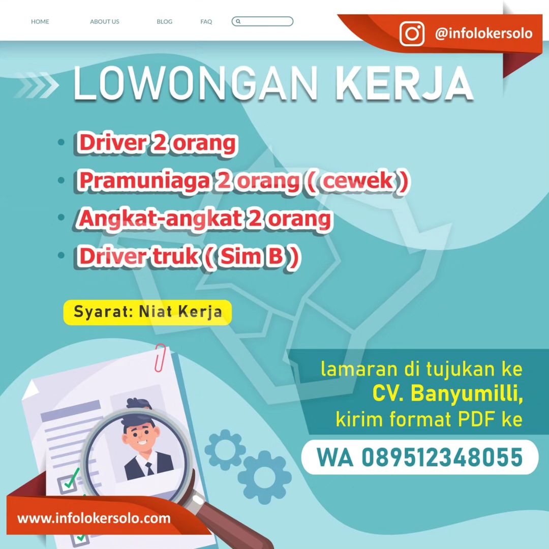 Lowongan Kerja Oktober 2023 Team CV Banyu Mili di Solo - INFO LOKER SOLO