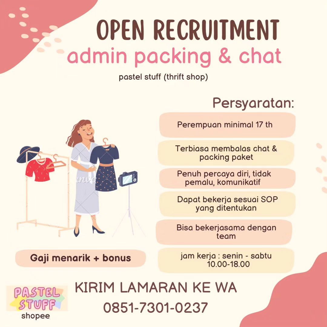 Lowongan Kerja November 2023 Admin Pastel Stuff di Solo - INFO LOKER SOLO