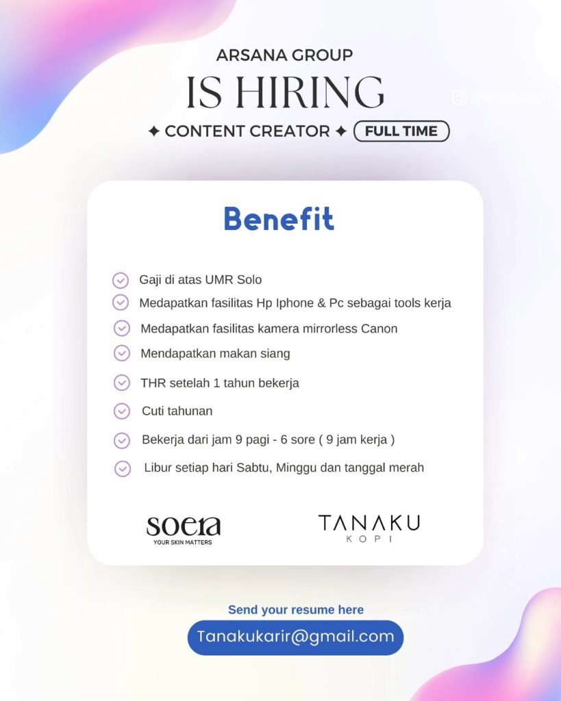 Lowongan Kerja Maret 2024 Content Creator Arsana Group di Solo - INFO ...