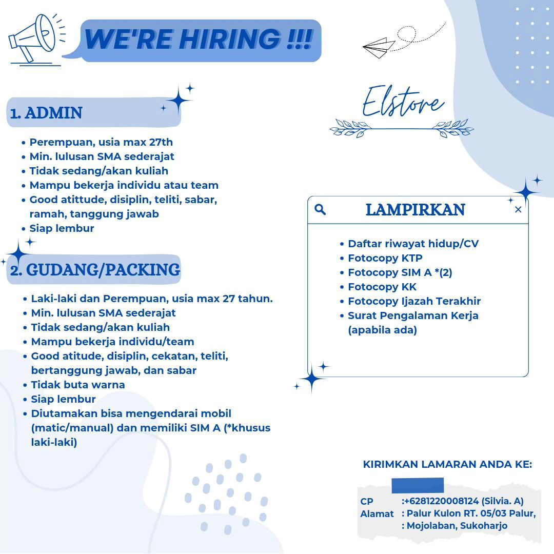 Lowongan Kerja April 2024 Admin Elstore di Solo - INFO LOKER SOLO