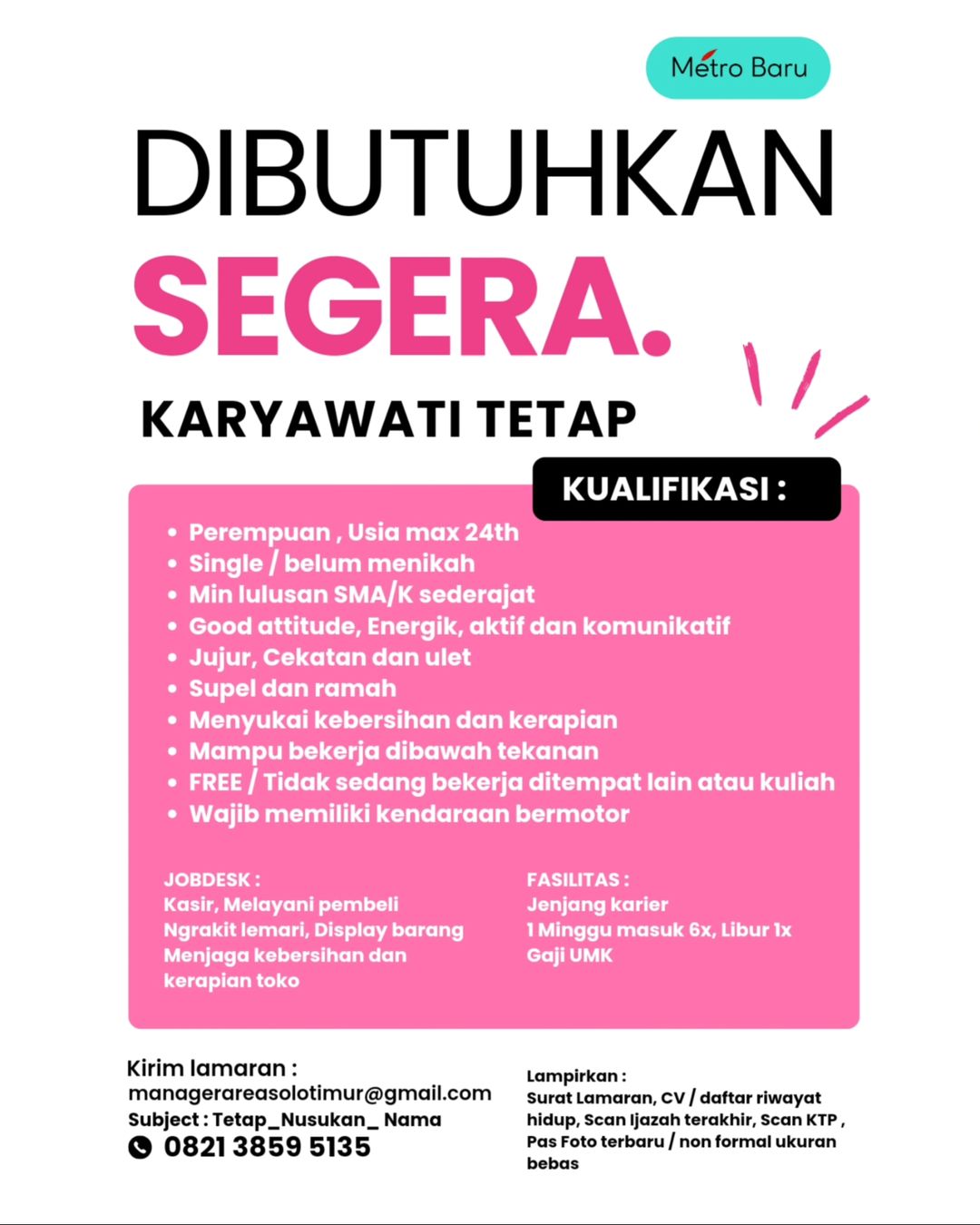 Lowongan Kerja April 2024 Crew Outlet Metro Kampus di Solo - INFO LOKER ...