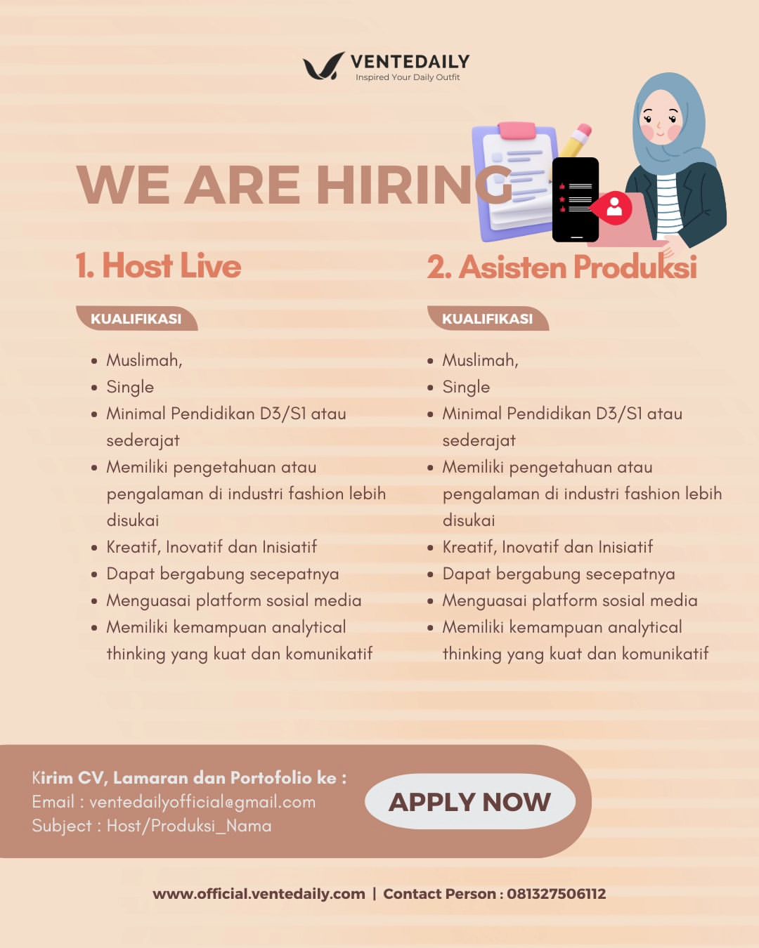 Lowongan Kerja April 2024 Team Vente Daily di Solo - INFO LOKER SOLO