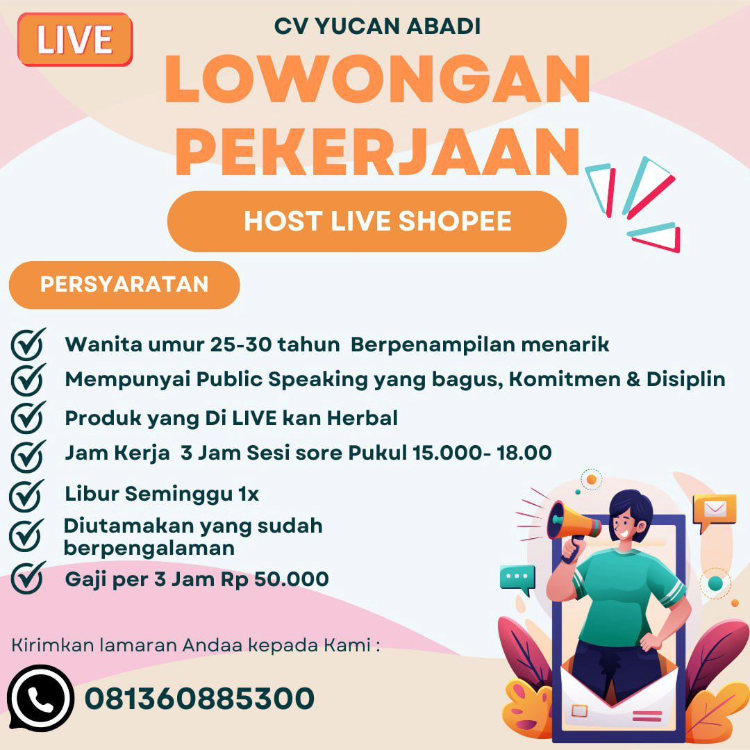 Lowongan Kerja Mei 2024 Host Live CV Yucan Abadi di Solo - INFO LOKER SOLO
