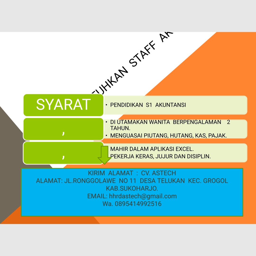 Lowongan Kerja Mei 2024 Staff Accounting CV Astech di Solo - INFO LOKER ...