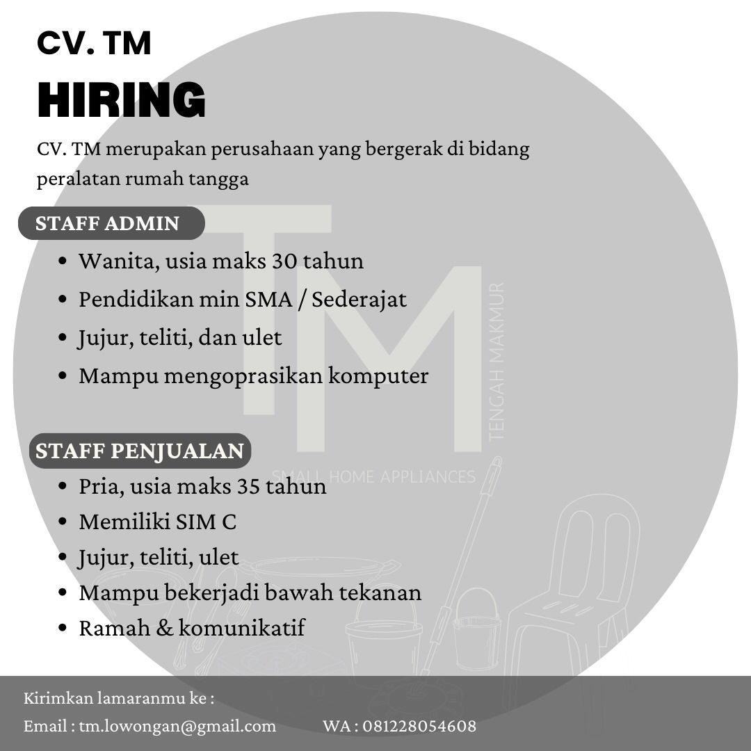 Lowongan Kerja Juni 2024 Staff CV Tengah Makmur di Solo - INFO LOKER SOLO