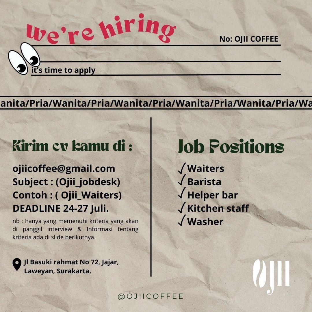 Lowongan Kerja Juli 2024 Kitchen Staff Ojii Coffee di Solo - INFO LOKER ...