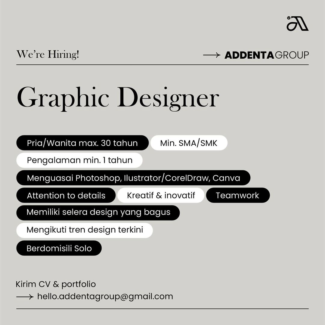 Lowongan Kerja Agustus 2024 Graphic Designer Addenta Group di Solo ...