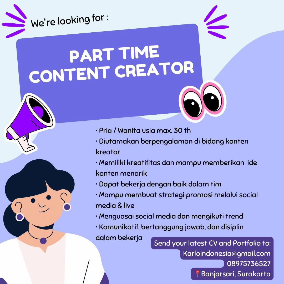 Lowongan Kerja September 2024 Content Creator Karlo Indonesia di Solo ...
