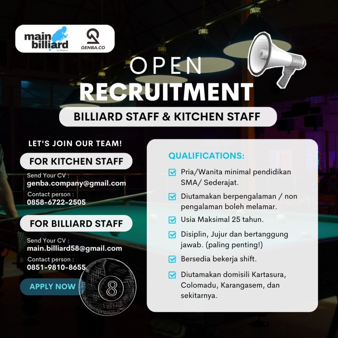 Lowongan Kerja Oktober 2024 Kitchen Staff Genba Cafe di Solo - INFO ...