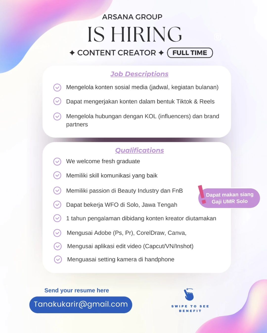 Lowongan Kerja September 2024 Content Creator Arsana Group di Solo ...