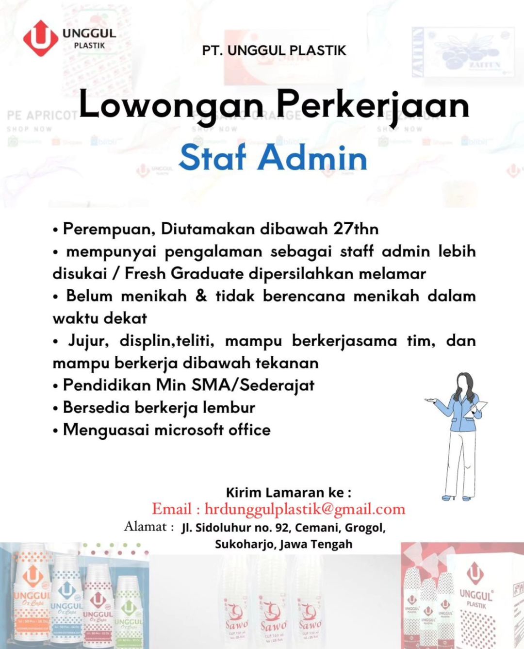 Lowongan Kerja November 2024 Staff Admin PT Unggul Plastik di Solo ...