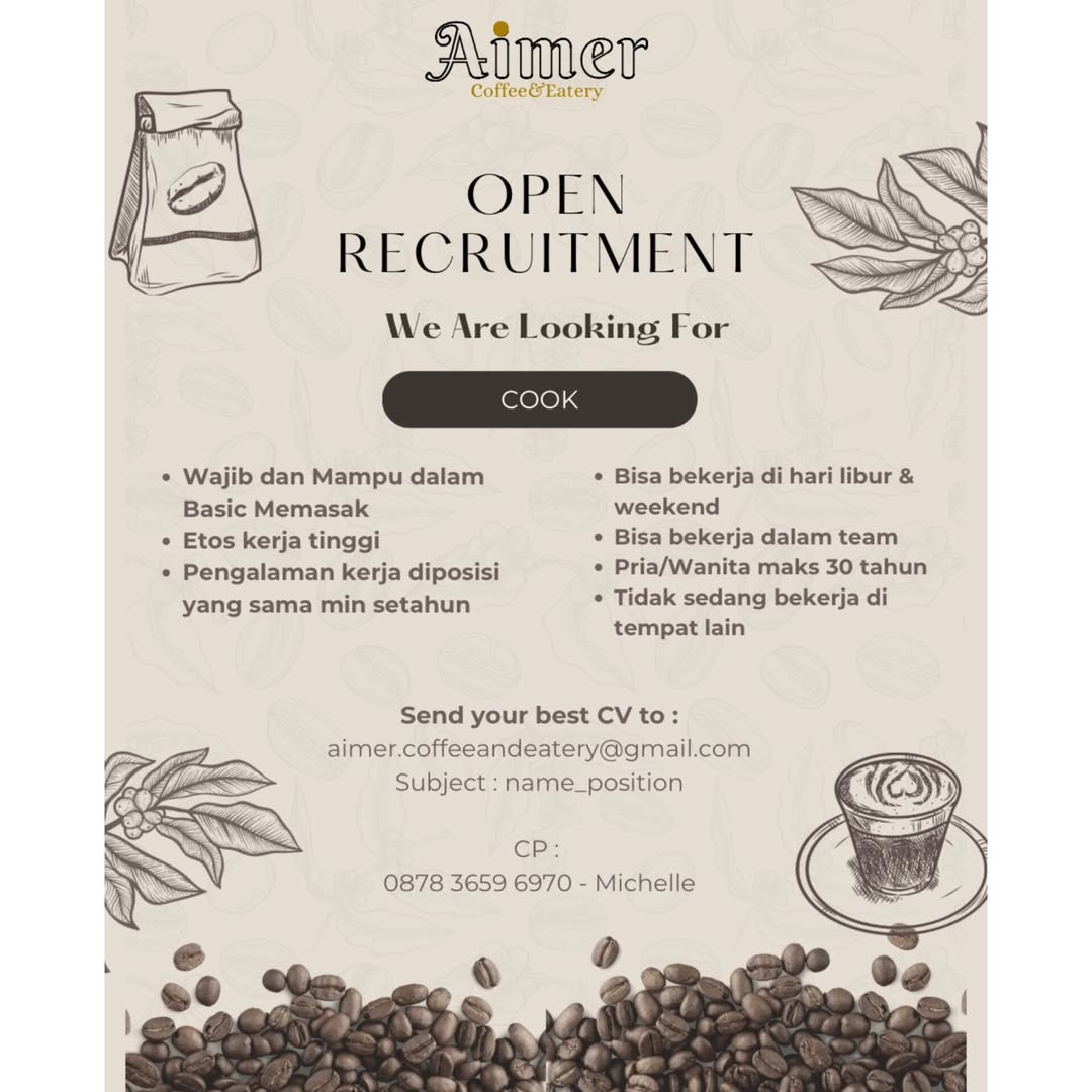Lowongan Kerja Desember 2024 Cook Aimer Coffee Eatery di Solo - INFO ...