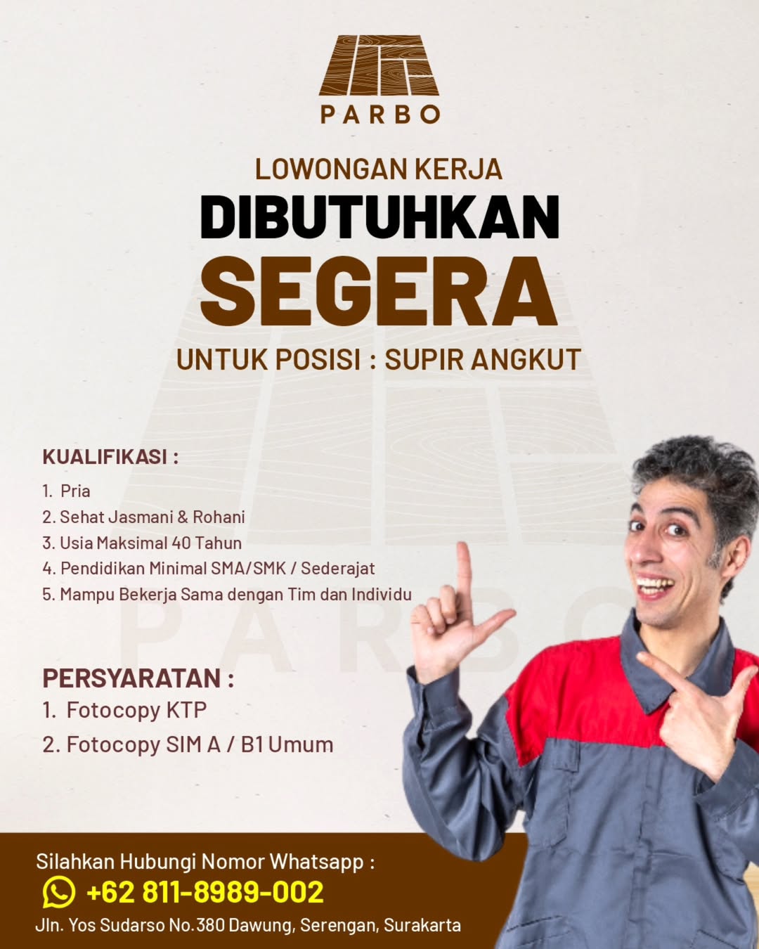 Lowongan Kerja Januari 2025 Driver CV Parbo House di Solo - INFO LOKER SOLO