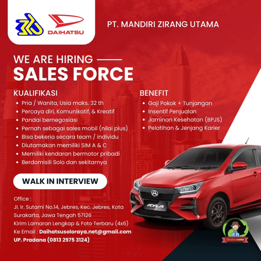 Lowongan Kerja Januari 2025 Sales PT Mandiri Zirang Utama di Solo ...