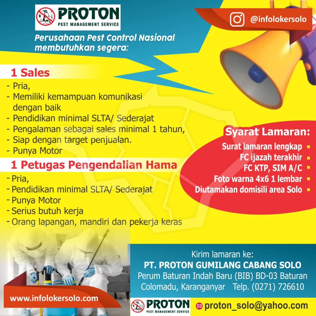 Lowongan Kerja Januari 2025 Sales PT Proton Gumilang di Solo - INFO ...