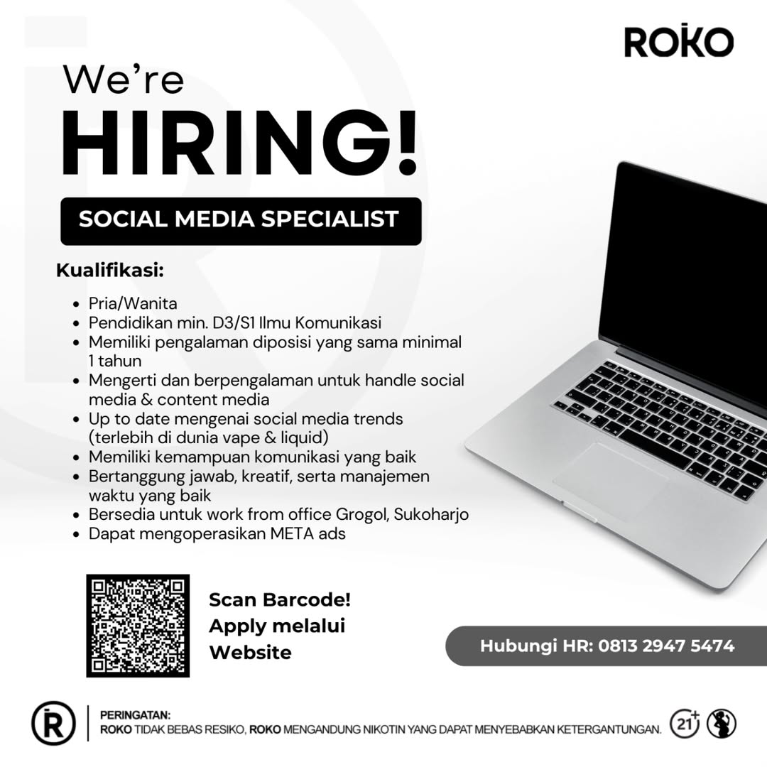 Lowongan Kerja Januari 2025 Social Media Specialist Roko di Solo - INFO ...