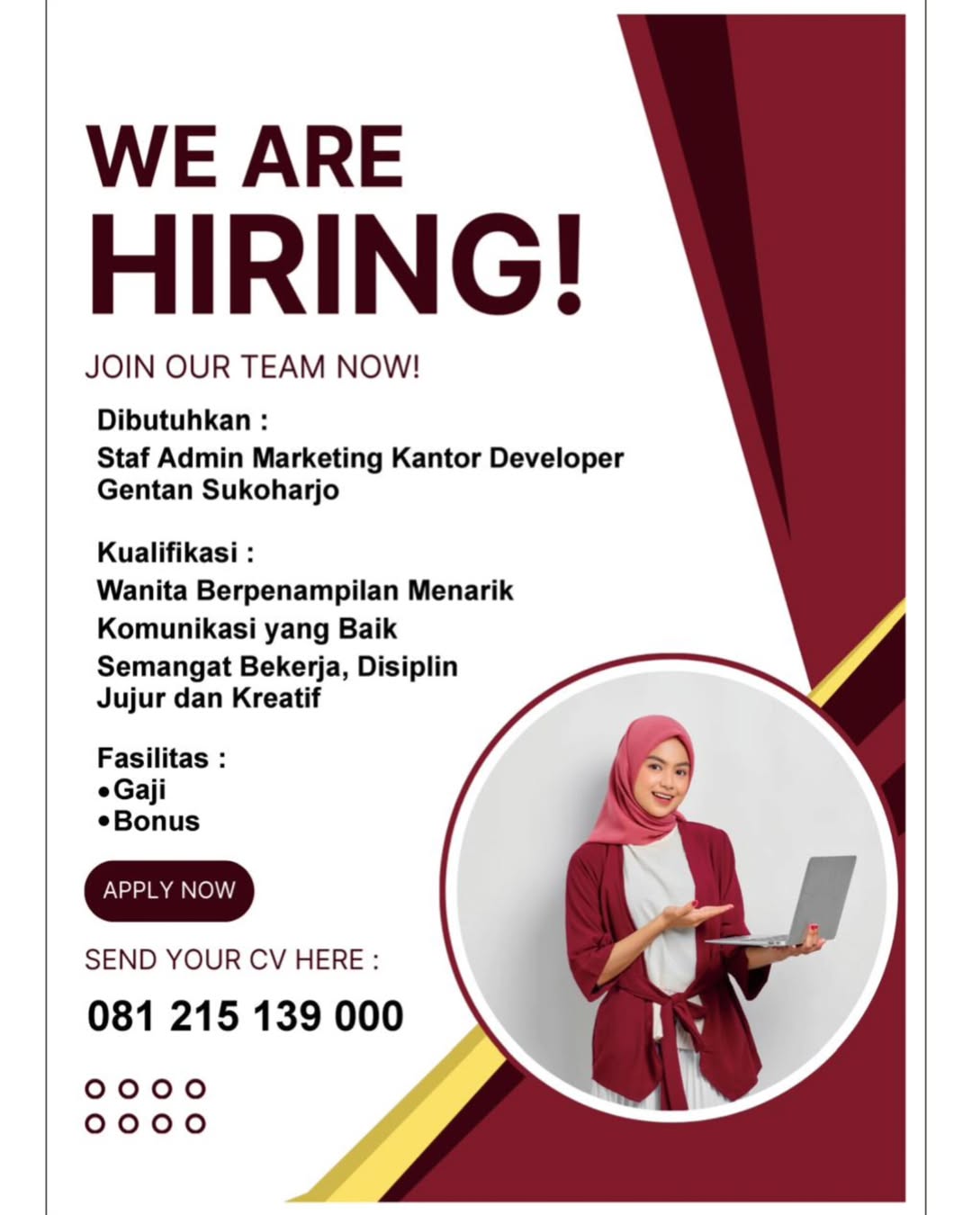 Lowongan Kerja Januari 2025 Staff Admin Marketing Developer Gentan di ...