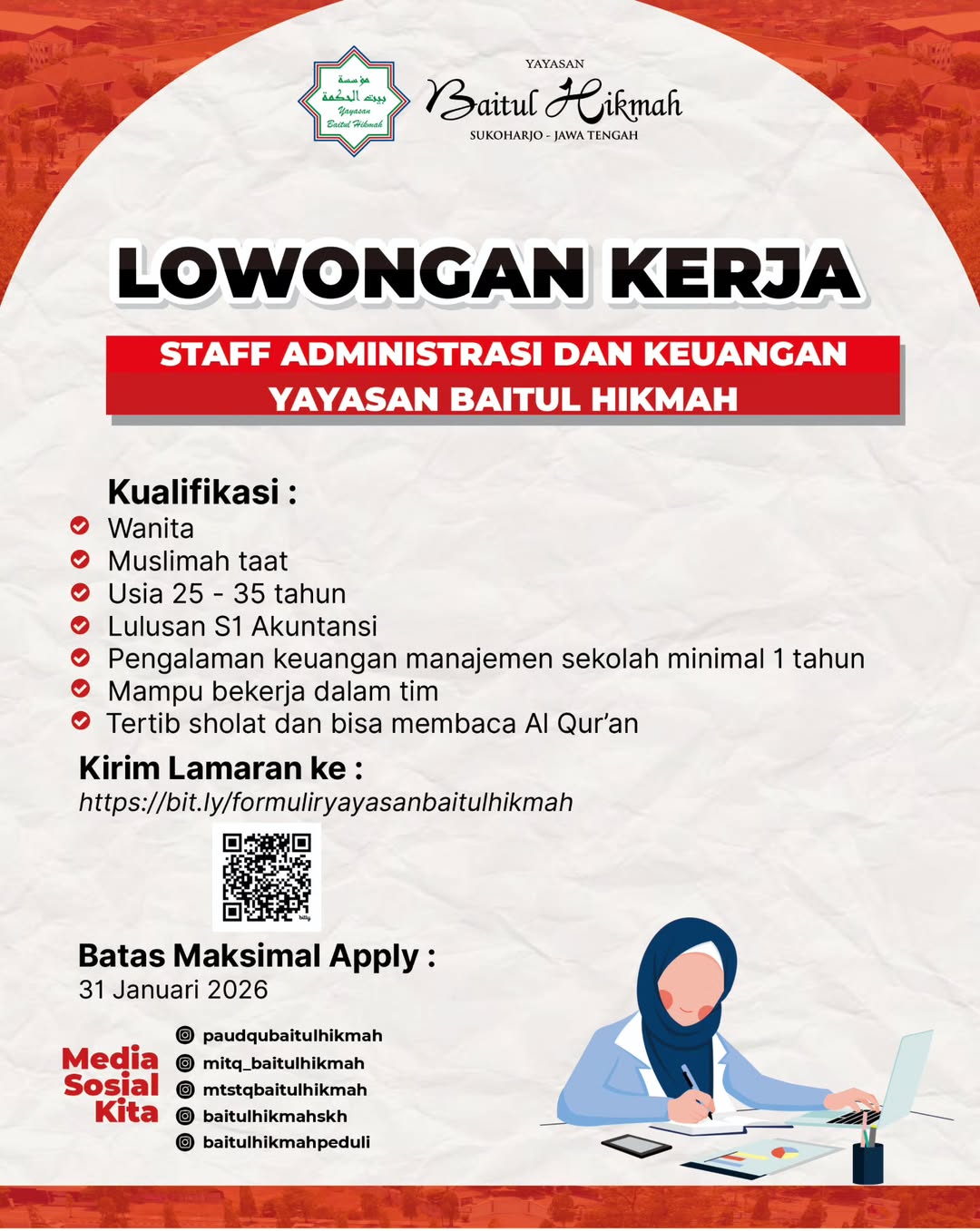 Lowongan Kerja Januari 2026 Staff Admin Yayasan Baitul Hikmah di Solo ...