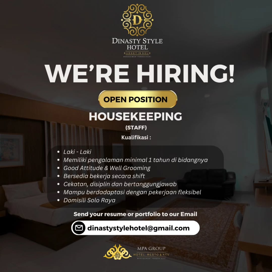 Lowongan Kerja Februari 2026 Housekeeping Dinasty Style Hotel di Solo ...